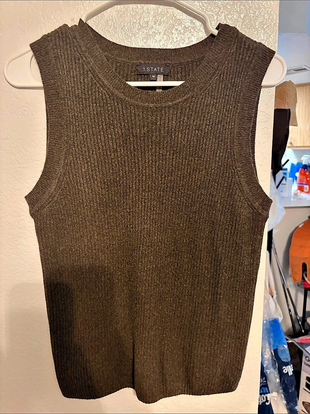 1.State Ribbed Sleeveless Top in Brown Size Medium